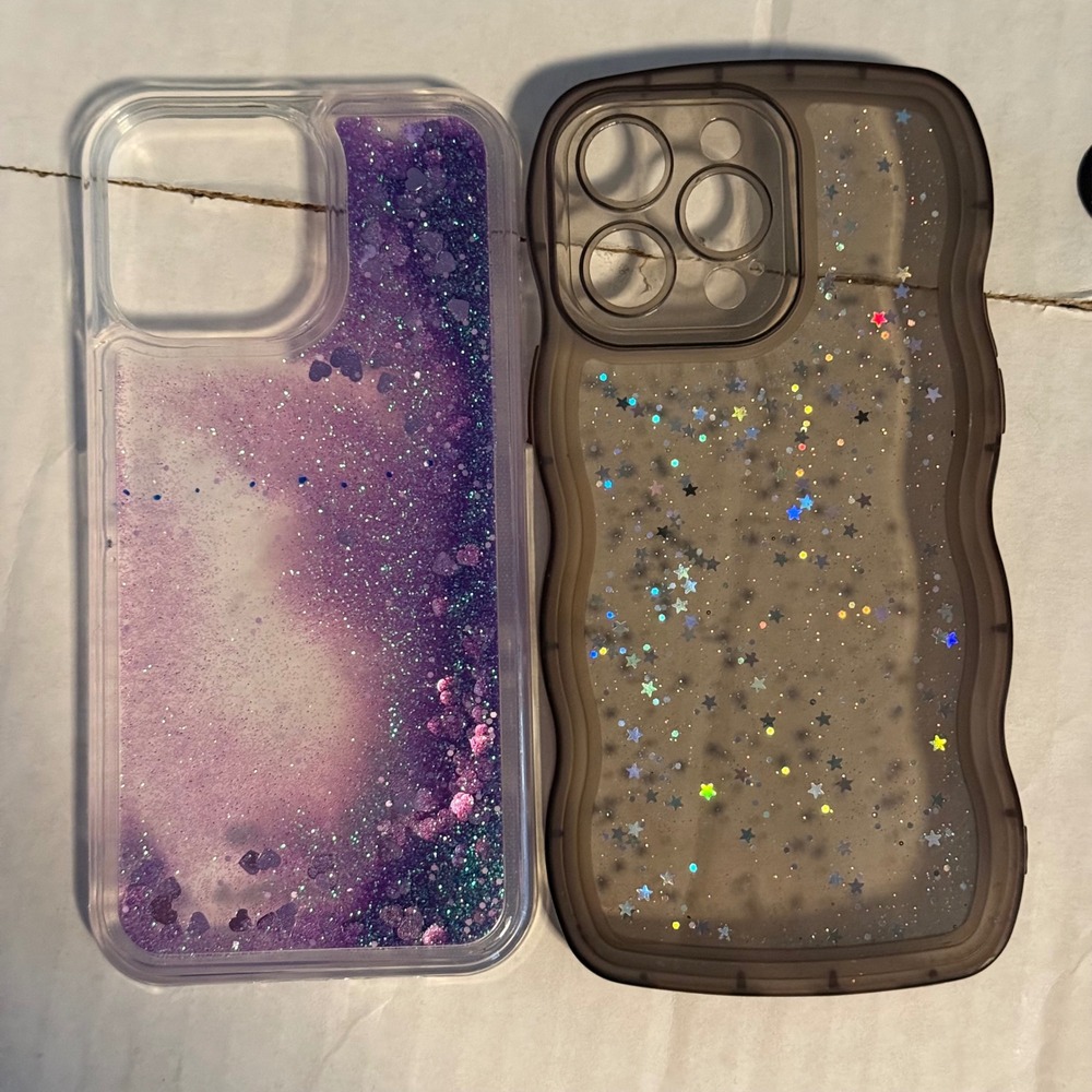 2 iPhone 14 pro max glitter plastic phone cases‎